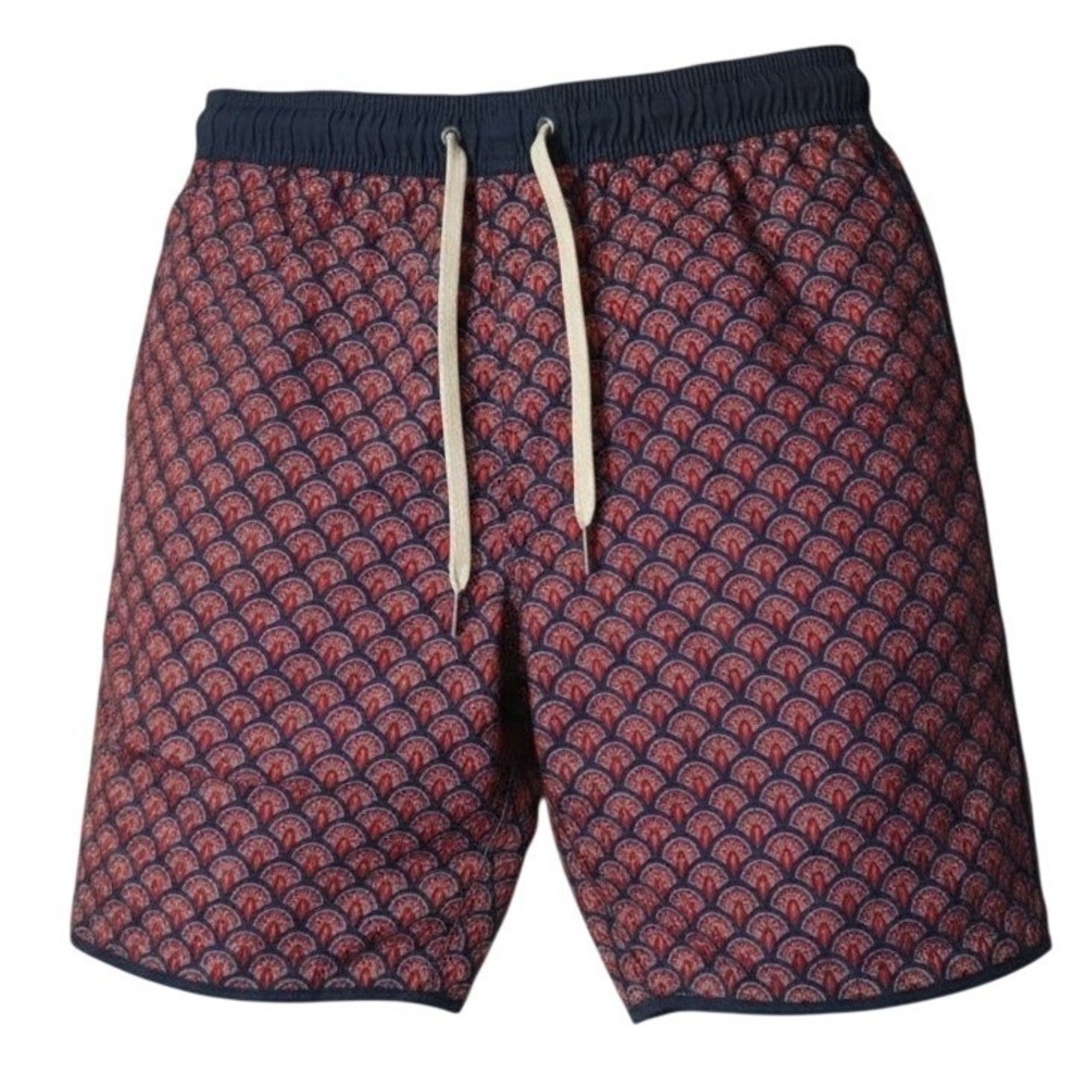 Fair Harbor Swim Trunks Mens Medium Red Navy Blue Scallop Print Lined Shorts‎ M